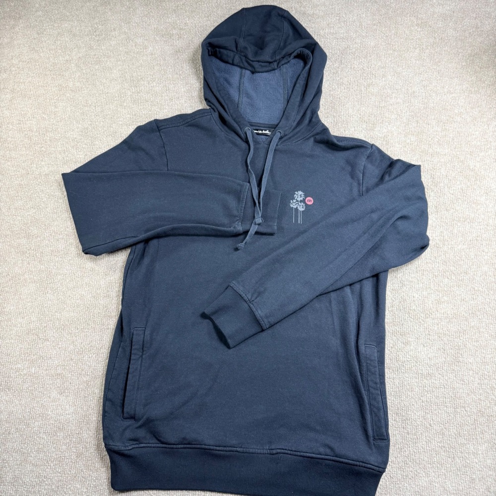 Travis Mathew Mens Small Black Palm Tree Graphic Fleece Hoodie Pullover Pockets‎